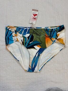 Calia-Tropical Leaf Print Bikini Bottoms - Multicolor, size Large, NWT